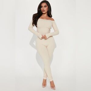 Renee Off The Shoulder Snatched Jumpsuit - Cream